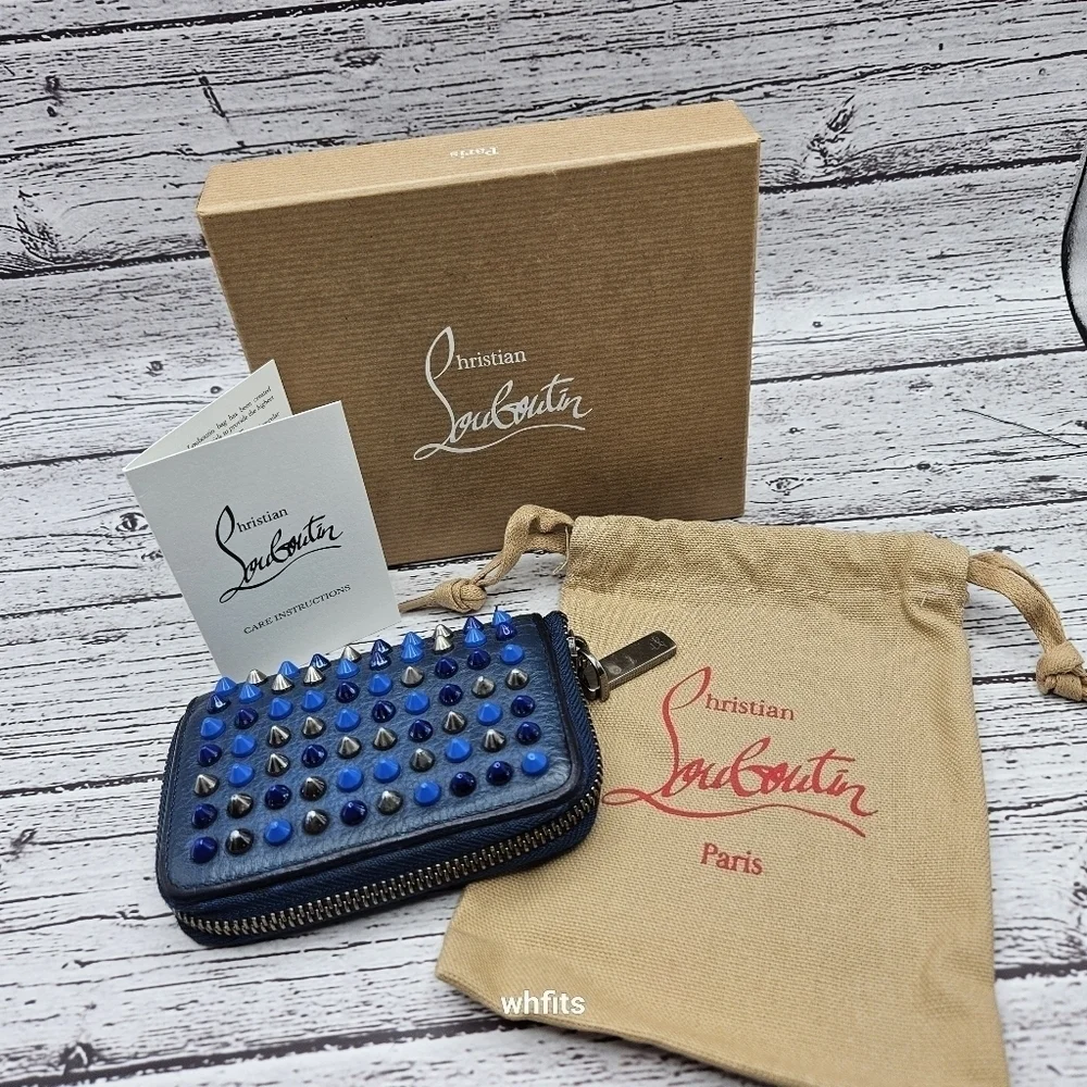 Christian Louboutin blue spikes zippy Wallet